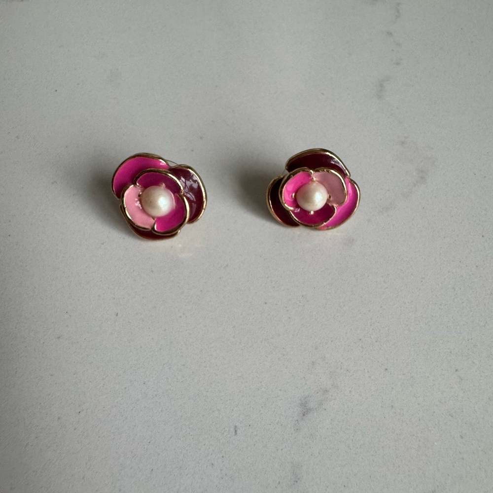 Kate Spade Pink and Gold Floral Earrings